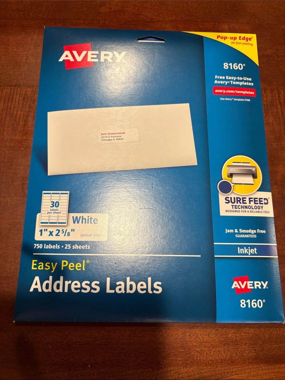 5 Pack of Avery Blue and White Easy Peel Address Labels (8160) - 750 labels each